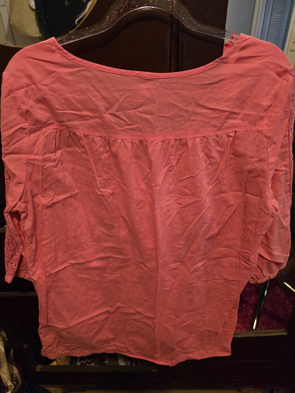 Old Navy Coral Lace-Trim Cotton Blouse